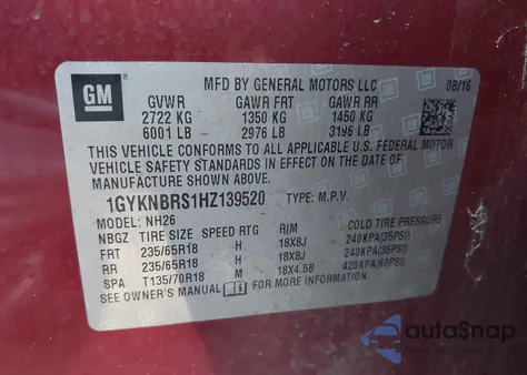 2017 Cadillac Xt5 Luxury z USA, uszkodzony, nr VIN 1GYKNBRS1HZ139520